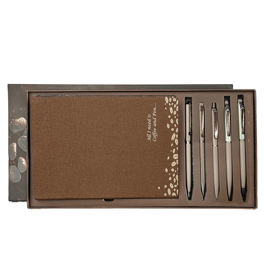Premium Coffee Aroma Metal Pen & Diary Gift Set